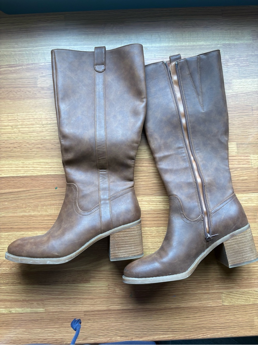 boc Tall Brown Faux-Leather Block Heel Riding Boots